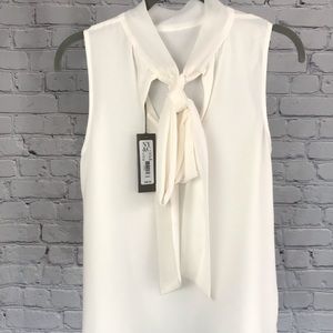 Cream, off white, blouse with tie.